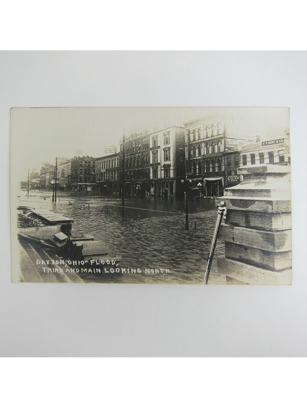 Real Photo Postcard RPPC 1913 Dayton Ohio Flood 3rd & Main Looking North Antique